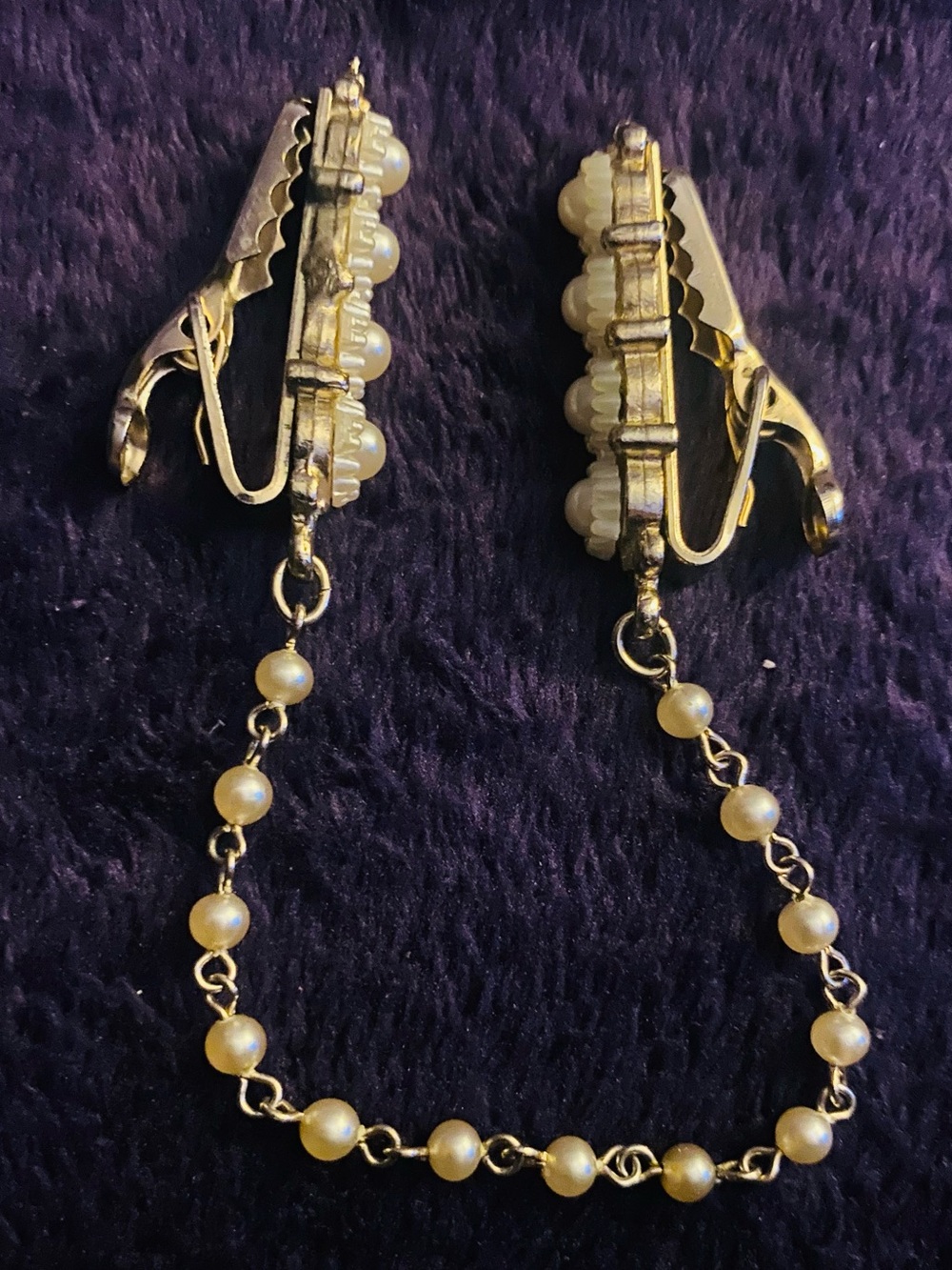 Vintage Gold-Tone Pearl Clip-On Sweater Clips Unbranded